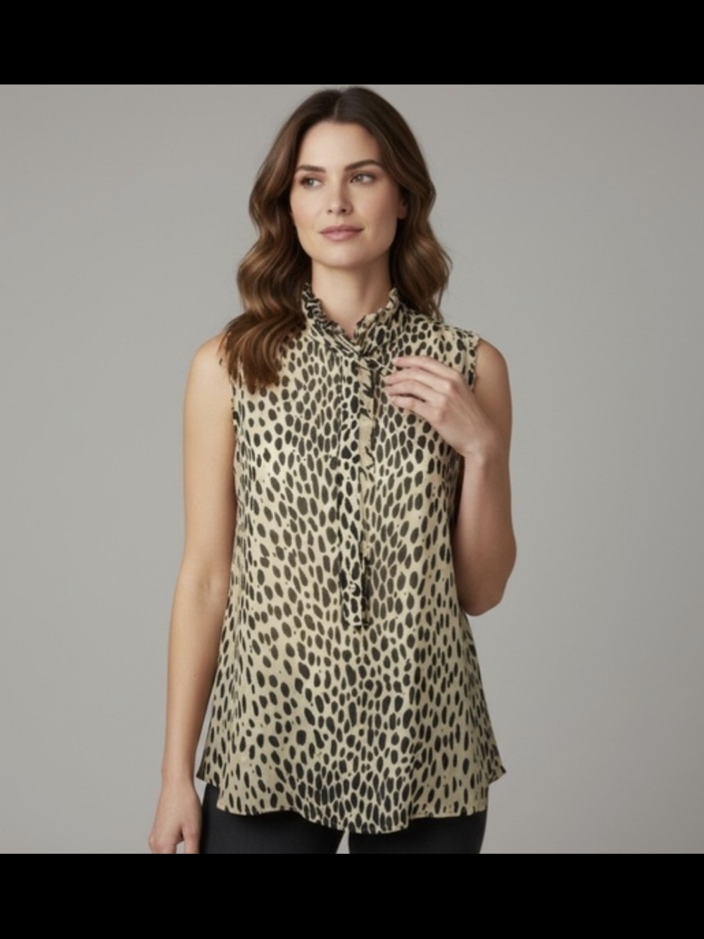 J. Crew Beige and Black Leopard-Print Tie-Neck Blouse/Silk Blend